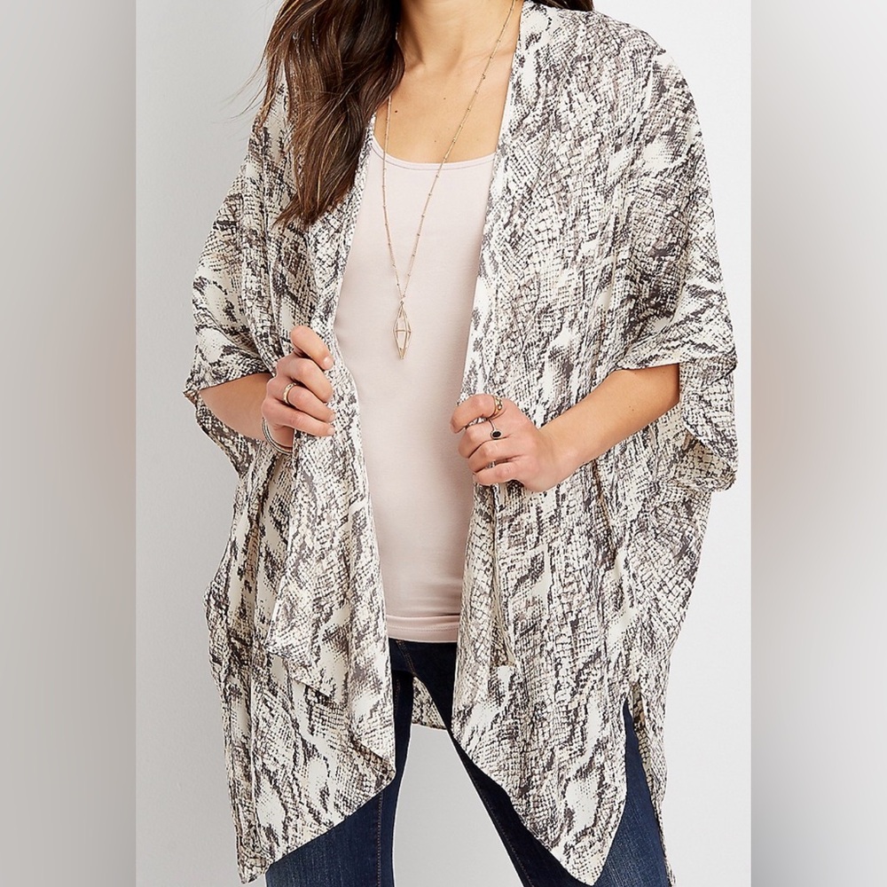 Maurices Snakeskin Print Open Front Kimono Cardigan One Size